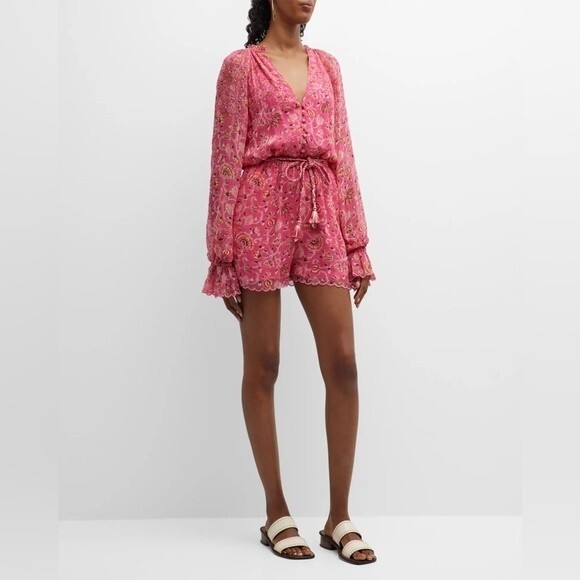 Hemant & Nandita Nara Romper With Braided Belt in Tulip Pink NWT Size Small - Picture 2 of 5
